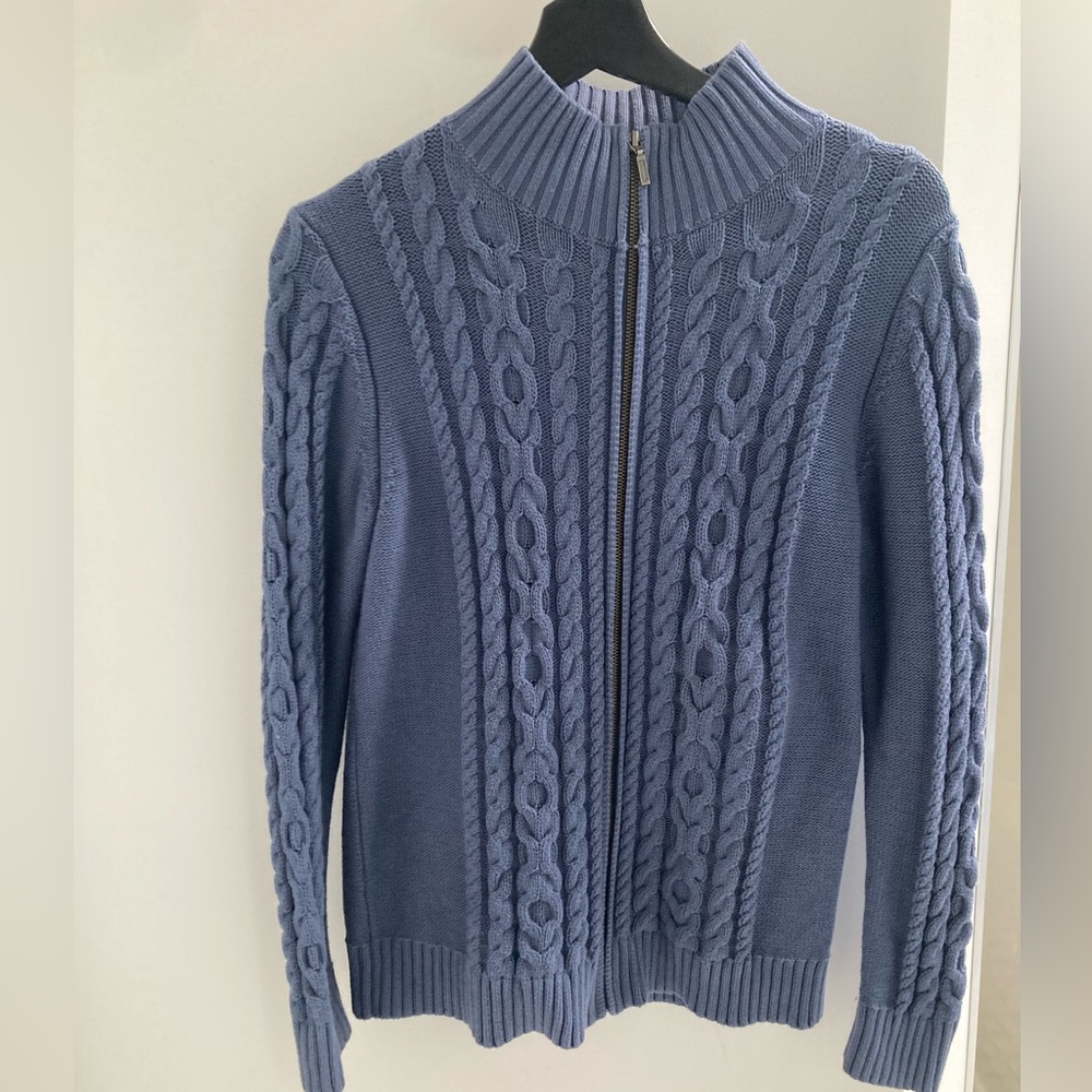 LL Bean Baby Blue zip up cable knit sweater